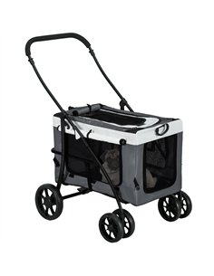 PawHut Foldable Dog Stroller, Pet Travel Crate, with Detachable Carrier, Soft Padding, for Mini, Small Dogs - Grey