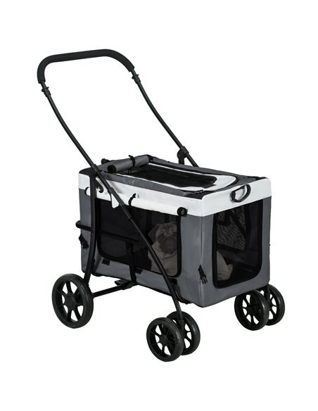 PawHut Foldable Dog Stroller, Pet Travel Crate, with Detachable Carrier, Soft Padding, for Mini, Small Dogs - Grey - pic 145397 | FastDaddyshop