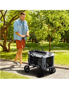 PawHut Foldable Dog Stroller, Pet Travel Crate, with Detachable Carrier, Soft Padding, for Mini, Small Dogs - Grey 2