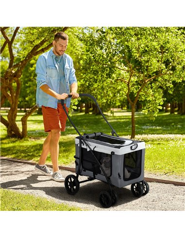 PawHut Foldable Dog Stroller, Pet Travel Crate, with Detachable Carrier, Soft Padding, for Mini, Small Dogs - Grey