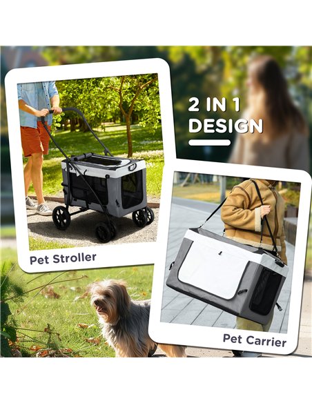 PawHut Foldable Dog Stroller, Pet Travel Crate, with Detachable Carrier, Soft Padding, for Mini, Small Dogs - Grey - pic 145401 | FastDaddyshop