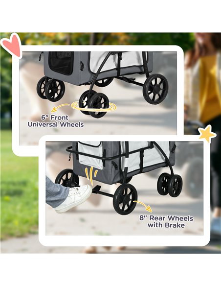 PawHut Foldable Dog Stroller, Pet Travel Crate, with Detachable Carrier, Soft Padding, for Mini, Small Dogs - Grey - pic 145403 | FastDaddyshop