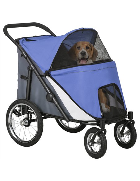 PawHut Foldable Pet Stroller, with Washable Cushion, Storage Bags, Safety Leash, for Medium, Large Dogs, Cats - Blue - pic 145406 | FastDaddyshop