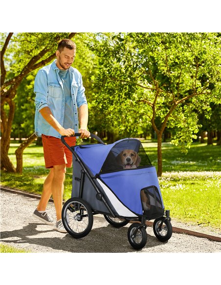 PawHut Foldable Pet Stroller, with Washable Cushion, Storage Bags, Safety Leash, for Medium, Large Dogs, Cats - Blue - pic 145407 | FastDaddyshop
