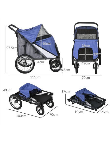 PawHut Foldable Pet Stroller, with Washable Cushion, Storage Bags, Safety Leash, for Medium, Large Dogs, Cats - Blue - pic 145408 | FastDaddyshop