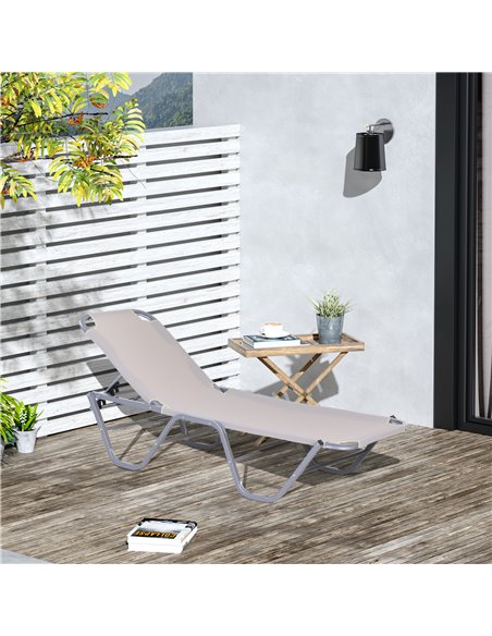 Outsunny Sun Lounger Relaxer Recliner with 5-Position Adjustable Backrest Lightweight Frame for Pool or Sun Bathing Cream White - pic 14541 | FastDaddyshop