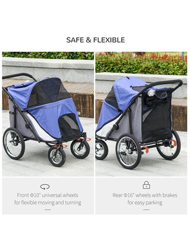PawHut Foldable Pet Stroller, with Washable Cushion, Storage Bags, Safety Leash, for Medium, Large Dogs, Cats - Blue