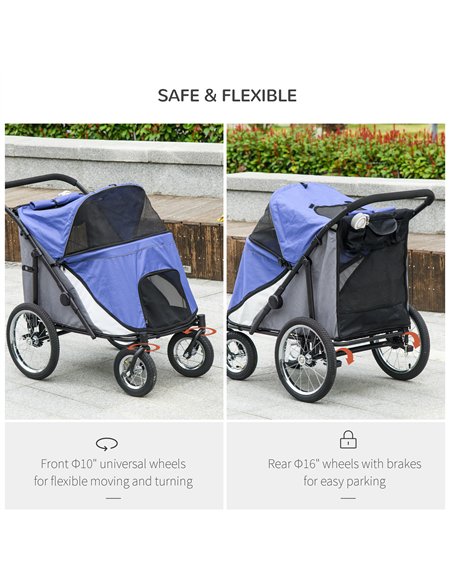 PawHut Foldable Pet Stroller, with Washable Cushion, Storage Bags, Safety Leash, for Medium, Large Dogs, Cats - Blue - pic 145410 | FastDaddyshop