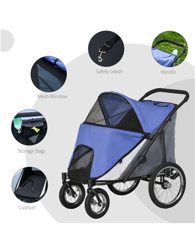 PawHut Foldable Pet Stroller, with Washable Cushion, Storage Bags, Safety Leash, for Medium, Large Dogs, Cats - Blue