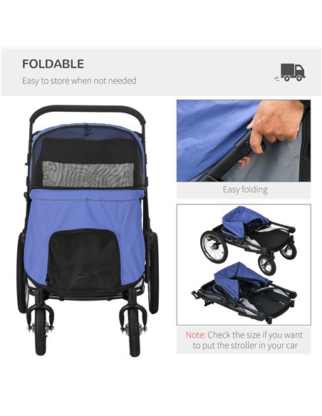 PawHut Foldable Pet Stroller, with Washable Cushion, Storage Bags, Safety Leash, for Medium, Large Dogs, Cats - Blue - pic 145412 | FastDaddyshop