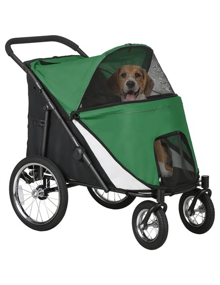 PawHut Foldable Pet Stroller, with Washable Cushion, Storage Bags, Safety Leash, for Medium, Large Dogs, Cats - Green - pic 145415 | FastDaddyshop