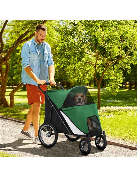 PawHut Foldable Pet Stroller, with Washable Cushion, Storage Bags, Safety Leash, for Medium, Large Dogs, Cats - Green - pic 145416 | FastDaddyshop