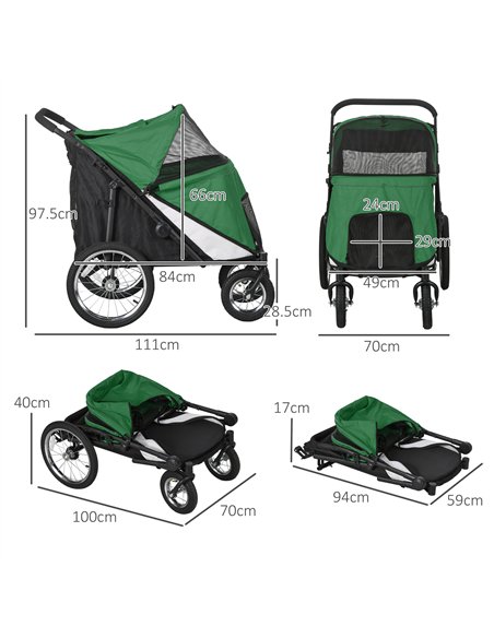 PawHut Foldable Pet Stroller, with Washable Cushion, Storage Bags, Safety Leash, for Medium, Large Dogs, Cats - Green - pic 145417 | FastDaddyshop