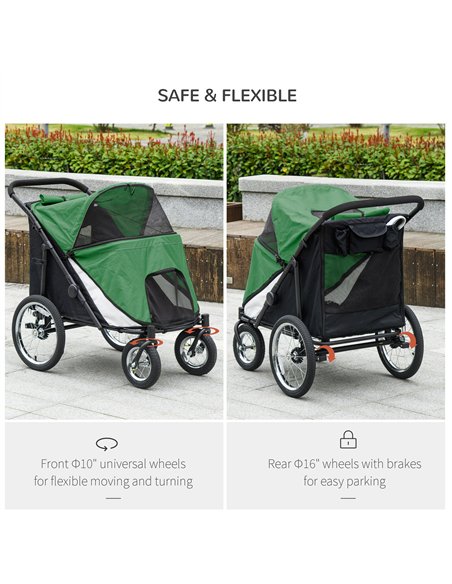 PawHut Foldable Pet Stroller, with Washable Cushion, Storage Bags, Safety Leash, for Medium, Large Dogs, Cats - Green - pic 145419 | FastDaddyshop