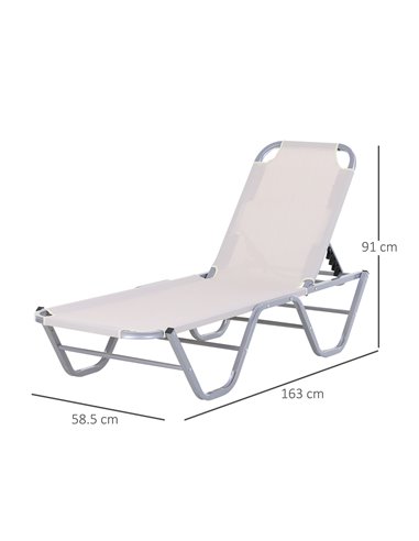 Outsunny Sun Lounger Relaxer Recliner with 5-Position Adjustable Backrest Lightweight Frame for Pool or Sun Bathing Cream White