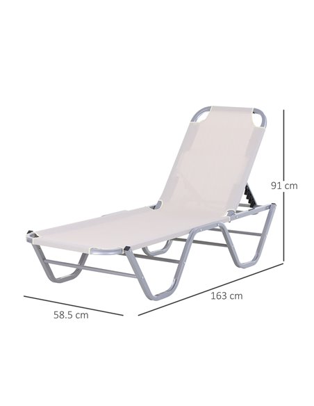 Outsunny Sun Lounger Relaxer Recliner with 5-Position Adjustable Backrest Lightweight Frame for Pool or Sun Bathing Cream White - pic 14542 | FastDaddyshop