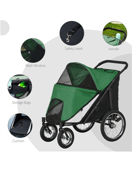 PawHut Foldable Pet Stroller, with Washable Cushion, Storage Bags, Safety Leash, for Medium, Large Dogs, Cats - Green - pic 145420 | FastDaddyshop
