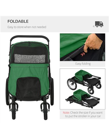 PawHut Foldable Pet Stroller, with Washable Cushion, Storage Bags, Safety Leash, for Medium, Large Dogs, Cats - Green