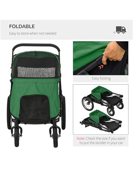 PawHut Foldable Pet Stroller, with Washable Cushion, Storage Bags, Safety Leash, for Medium, Large Dogs, Cats - Green - pic 145421 | FastDaddyshop