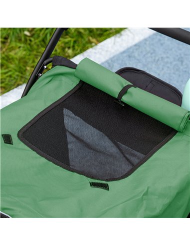 PawHut Foldable Pet Stroller, with Washable Cushion, Storage Bags, Safety Leash, for Medium, Large Dogs, Cats - Green