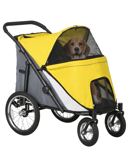 PawHut Foldable Pet Stroller, with Washable Cushion, Storage Bags, Safety Leash, for Medium, Large Dogs, Cats - Yellow - pic 145424 | FastDaddyshop