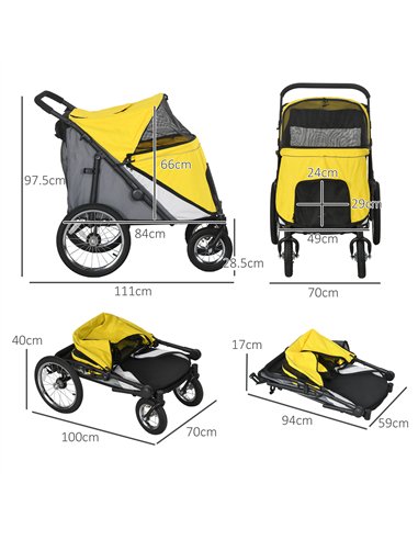 PawHut Foldable Pet Stroller, with Washable Cushion, Storage Bags, Safety Leash, for Medium, Large Dogs, Cats - Yellow
