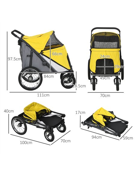 PawHut Foldable Pet Stroller, with Washable Cushion, Storage Bags, Safety Leash, for Medium, Large Dogs, Cats - Yellow - pic 145426 | FastDaddyshop