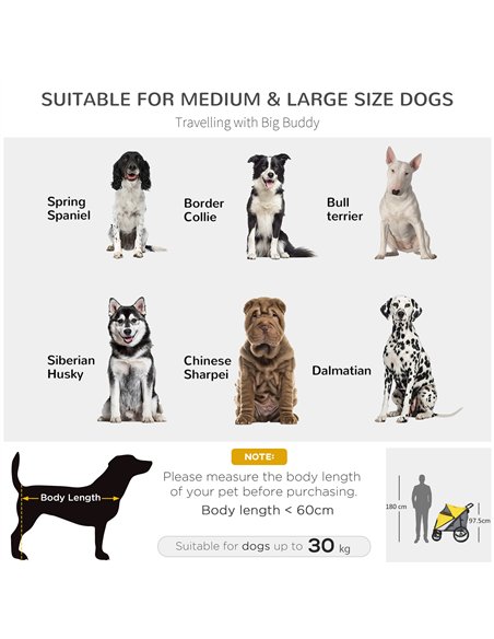PawHut Foldable Pet Stroller, with Washable Cushion, Storage Bags, Safety Leash, for Medium, Large Dogs, Cats - Yellow - pic 145427 | FastDaddyshop
