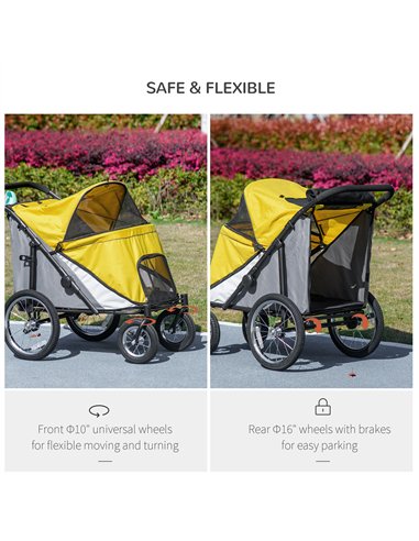 PawHut Foldable Pet Stroller, with Washable Cushion, Storage Bags, Safety Leash, for Medium, Large Dogs, Cats - Yellow