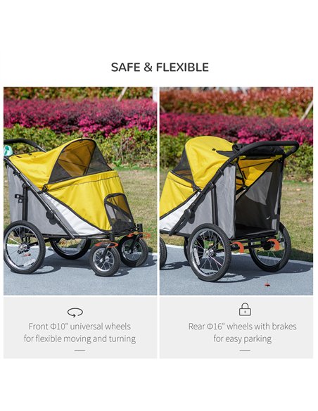 PawHut Foldable Pet Stroller, with Washable Cushion, Storage Bags, Safety Leash, for Medium, Large Dogs, Cats - Yellow - pic 145428 | FastDaddyshop