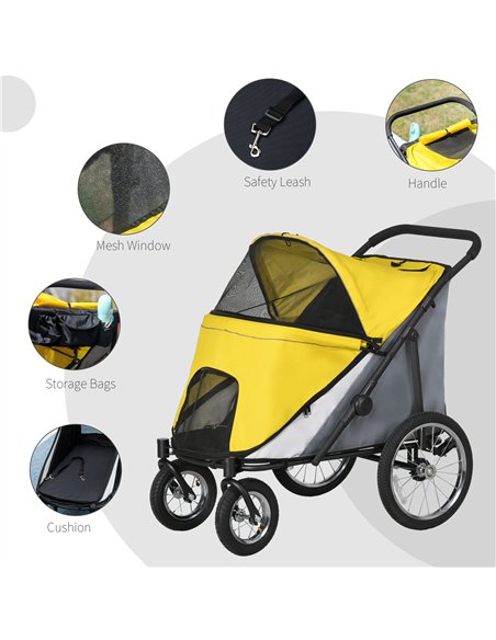 PawHut Foldable Pet Stroller, with Washable Cushion, Storage Bags, Safety Leash, for Medium, Large Dogs, Cats - Yellow - pic 145429 | FastDaddyshop