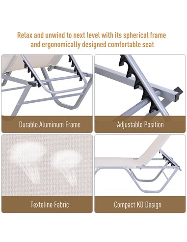 Outsunny Sun Lounger Relaxer Recliner with 5-Position Adjustable Backrest Lightweight Frame for Pool or Sun Bathing Cream White