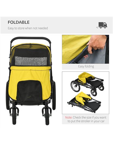 PawHut Foldable Pet Stroller, with Washable Cushion, Storage Bags, Safety Leash, for Medium, Large Dogs, Cats - Yellow