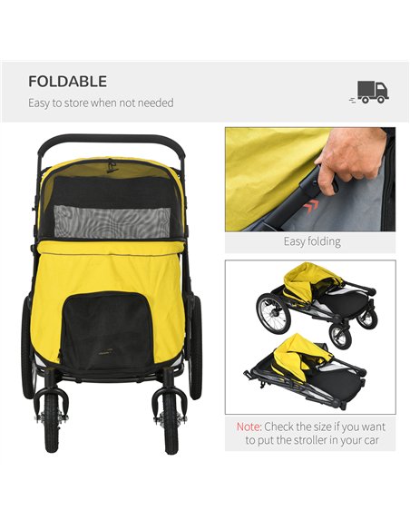 PawHut Foldable Pet Stroller, with Washable Cushion, Storage Bags, Safety Leash, for Medium, Large Dogs, Cats - Yellow - pic 145430 | FastDaddyshop