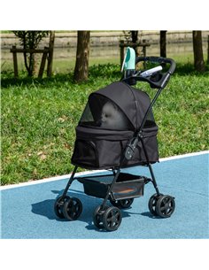 PawHut Dog Pram Dog Stroller Foldable Pet Pushchair with 4 Wheels, Safety Leashes, Cup Holder for Small Dogs, Black 2