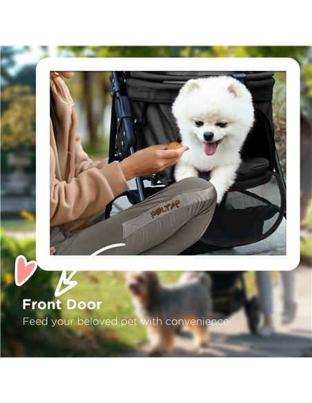 PawHut Dog Pram Dog Stroller Foldable Pet Pushchair with 4 Wheels, Safety Leashes, Cup Holder for Small Dogs, Black - pic 145439 | FastDaddyshop