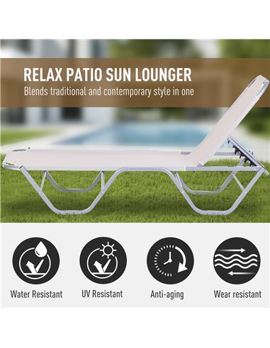 Outsunny Sun Lounger Relaxer Recliner with 5-Position Adjustable Backrest Lightweight Frame for Pool or Sun Bathing Cream White