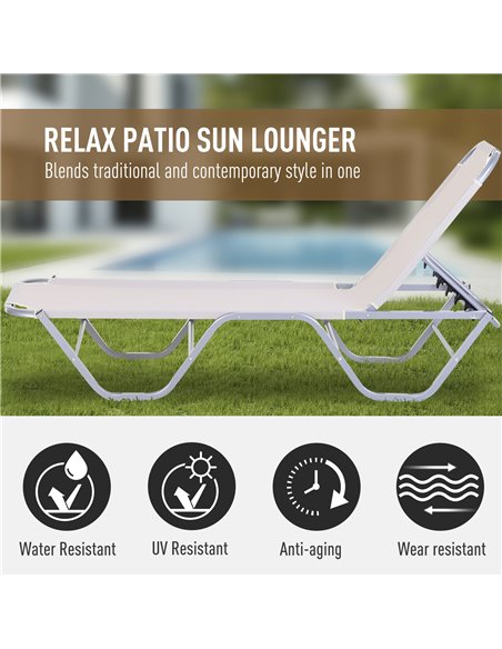 Outsunny Sun Lounger Relaxer Recliner with 5-Position Adjustable Backrest Lightweight Frame for Pool or Sun Bathing Cream White - pic 14544 | FastDaddyshop