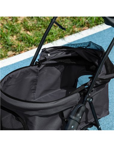 PawHut Dog Pram Dog Stroller Foldable Pet Pushchair with 4 Wheels, Safety Leashes, Cup Holder for Small Dogs, Black