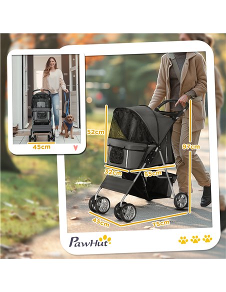 PawHut Foldable Pet Stroller for Small and Miniature Dog, Dark Grey - pic 145444 | FastDaddyshop