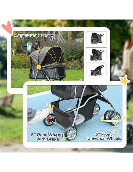 PawHut Foldable Pet Stroller for Small and Miniature Dog, Dark Grey - pic 145447 | FastDaddyshop