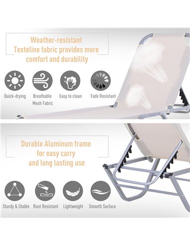 Outsunny Sun Lounger Relaxer Recliner with 5-Position Adjustable Backrest Lightweight Frame for Pool or Sun Bathing Cream White