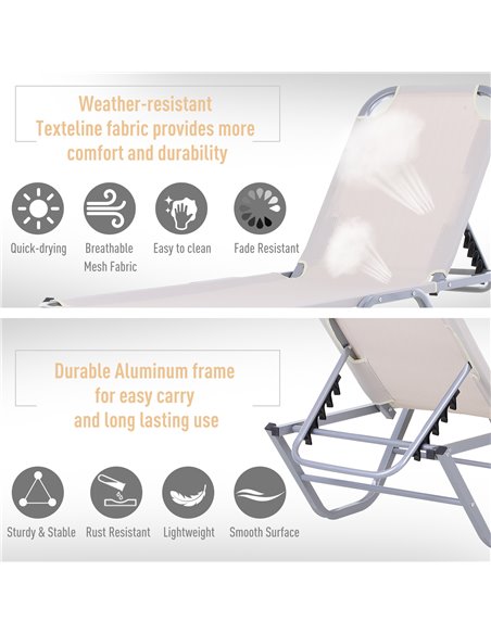 Outsunny Sun Lounger Relaxer Recliner with 5-Position Adjustable Backrest Lightweight Frame for Pool or Sun Bathing Cream White - pic 14545 | FastDaddyshop