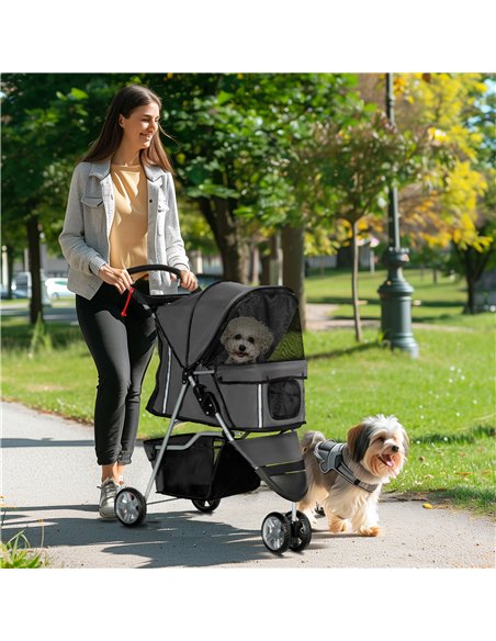 PawHut 3 Wheel Pet Stroller for Small and Miniature Dogs, Charcoal Grey - pic 145452 | FastDaddyshop