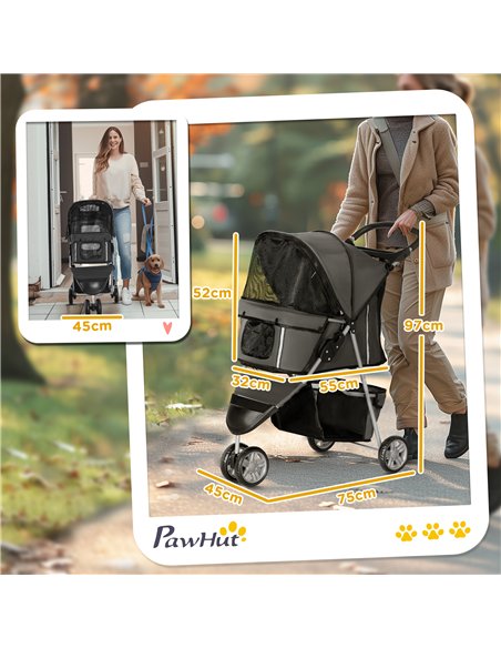 PawHut 3 Wheel Pet Stroller for Small and Miniature Dogs, Charcoal Grey - pic 145453 | FastDaddyshop