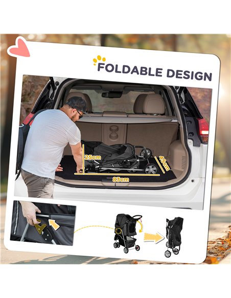 PawHut 3 Wheel Pet Stroller for Small and Miniature Dogs, Charcoal Grey - pic 145455 | FastDaddyshop