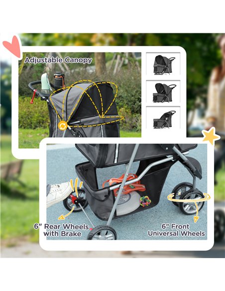 PawHut 3 Wheel Pet Stroller for Small and Miniature Dogs, Charcoal Grey - pic 145456 | FastDaddyshop