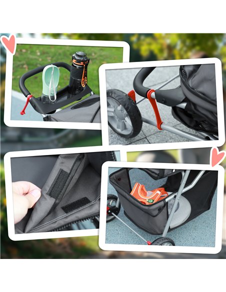 PawHut 3 Wheel Pet Stroller for Small and Miniature Dogs, Charcoal Grey - pic 145458 | FastDaddyshop