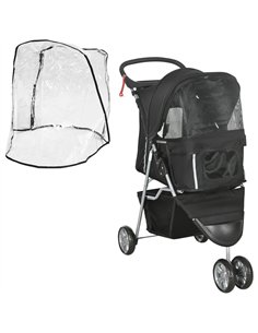 PawHut Pet Travel Stroller with Rain Cover, 3 Wheels Foldable Cat Dog Pushchair with Storage Basket and Cupholder for Small Mini