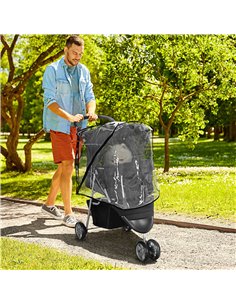 PawHut Pet Travel Stroller with Rain Cover, 3 Wheels Foldable Cat Dog Pushchair with Storage Basket and Cupholder for Small Mini 2